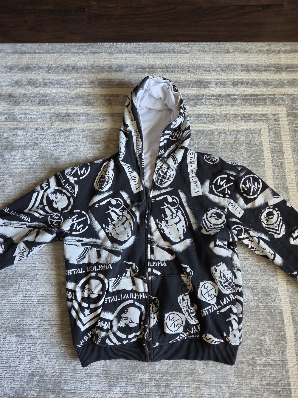 Vintage Metal Mulisha Hoodie Jacket Sweatshirt Skull All Over Print AOP Y2K Rare